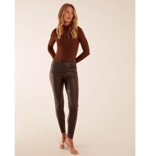 PU Mid Rise Coated Skinny Jeans