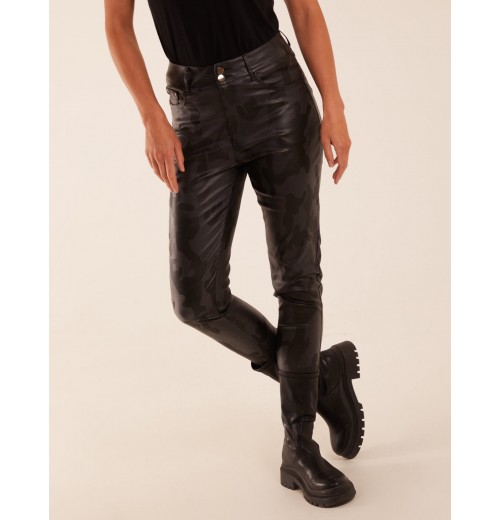 Camouflage PU Leather Skinny Jean