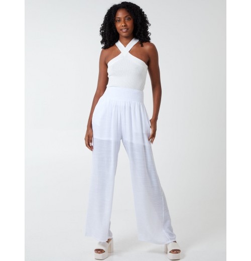 Shirring Waist Wide Leg Trousers